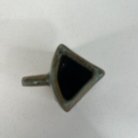 Anna Van Briggle Brown Green Drip Triangle Creamer Signed American Art Pottery - Picture 6 of 10